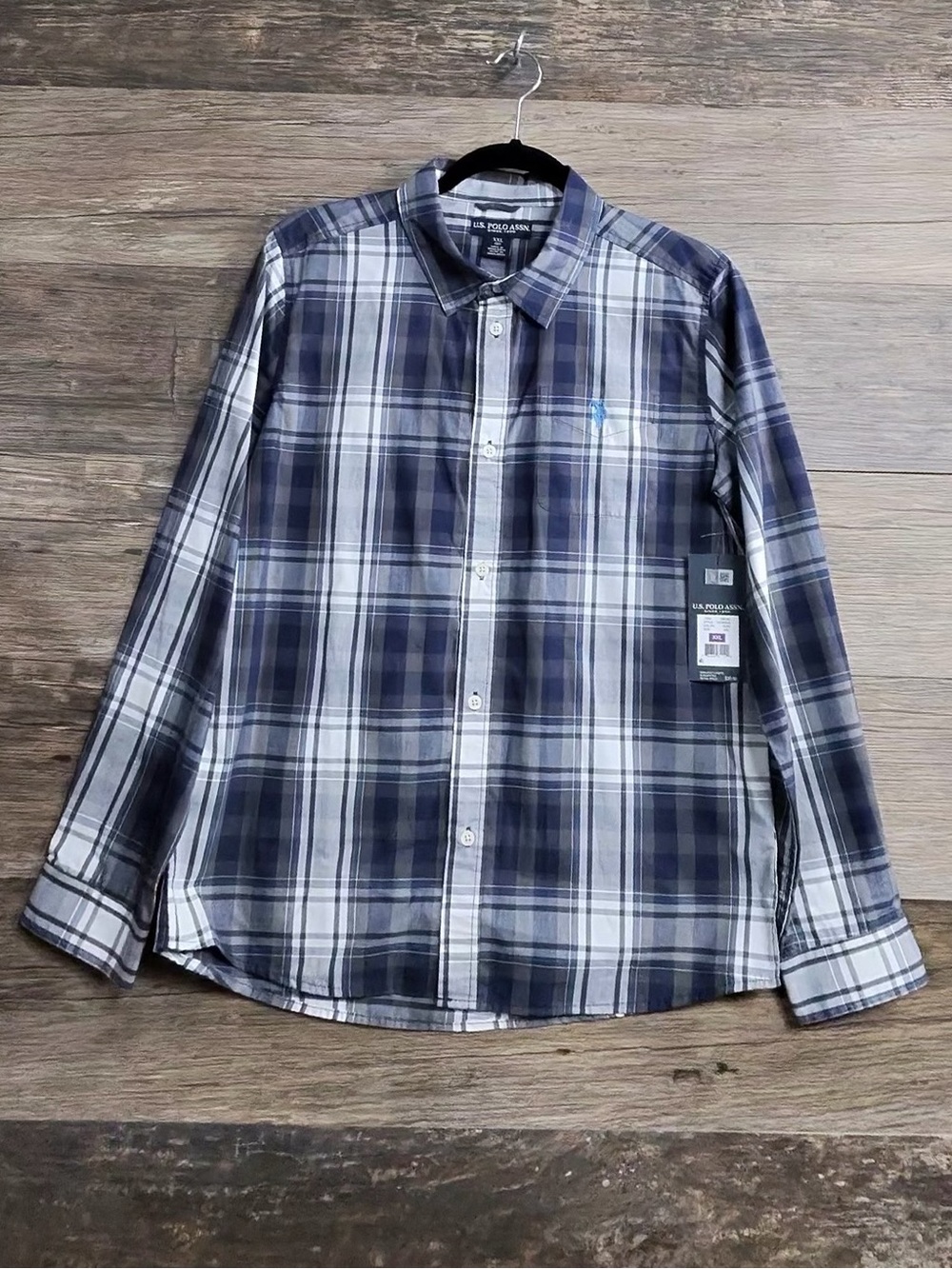 U.S. Polo‎ Assn. Navy and White Plaid Button-Down Shirt